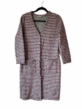 ZARA Tweed Knit Cardigan Dress Pink Black Medium
